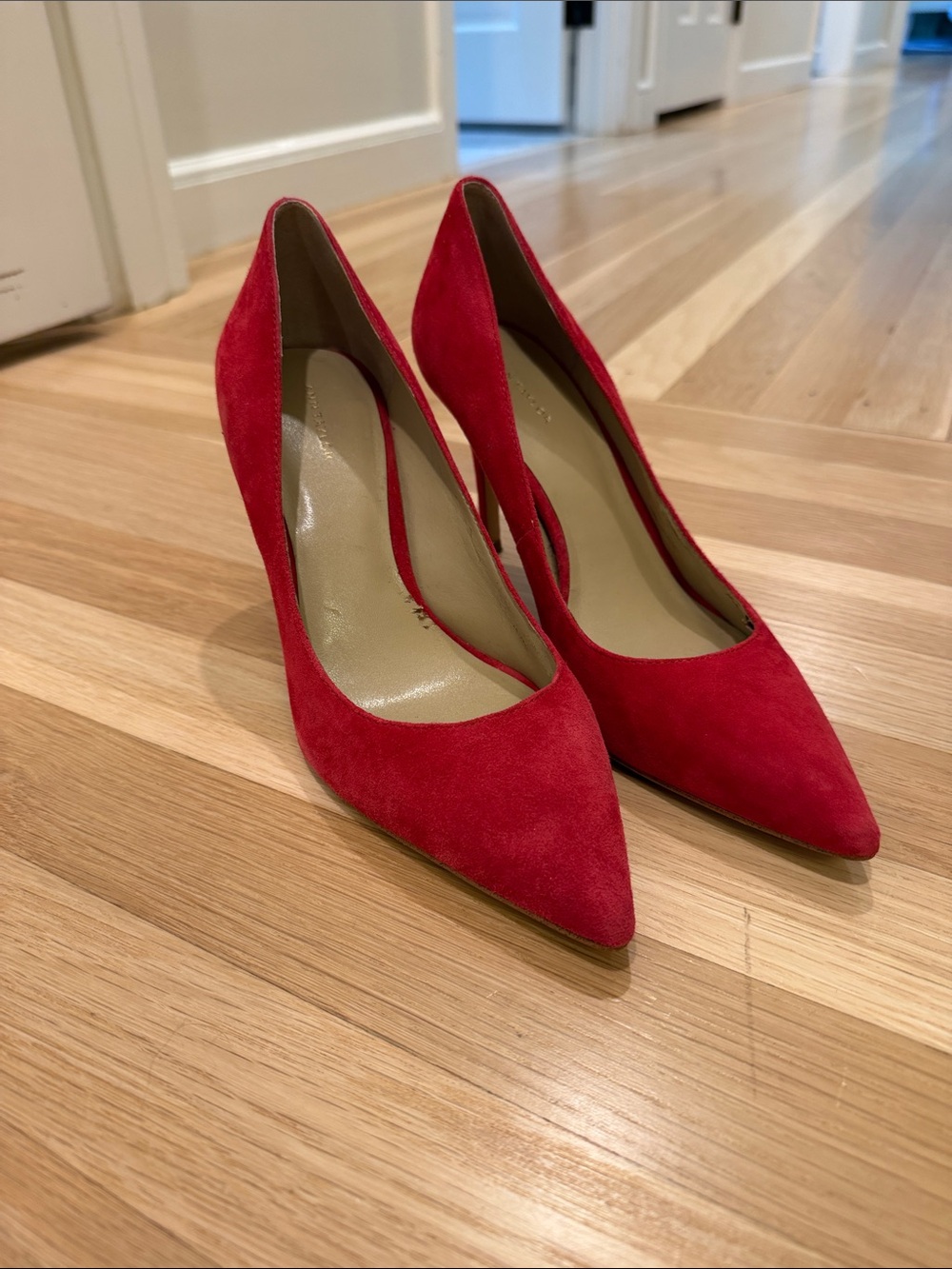 Ann Taylor Red Suede Pointed-Toe Pumps